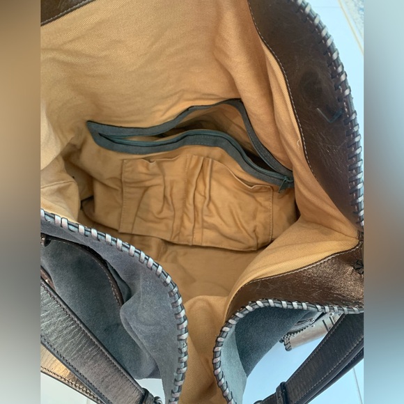 Ghurka Vintage Blue Suede Bag With Leather Trim and Front Pockets - Picture 3 of 13